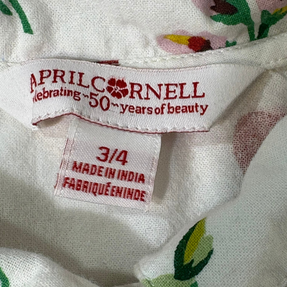 April Cornell Strawberry Porch Dress White Girls 3/4 Tie Sleeveless Summer Fruit - Picture 12 of 14
